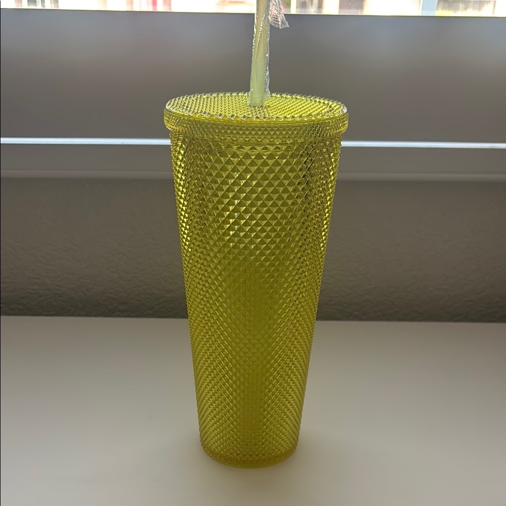 Yellow Textured Tumbler with Straw